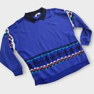 Vintage Sweatshirt Lauren Brooke Womens 20W Blue 90s Fleur de lis Lounge…